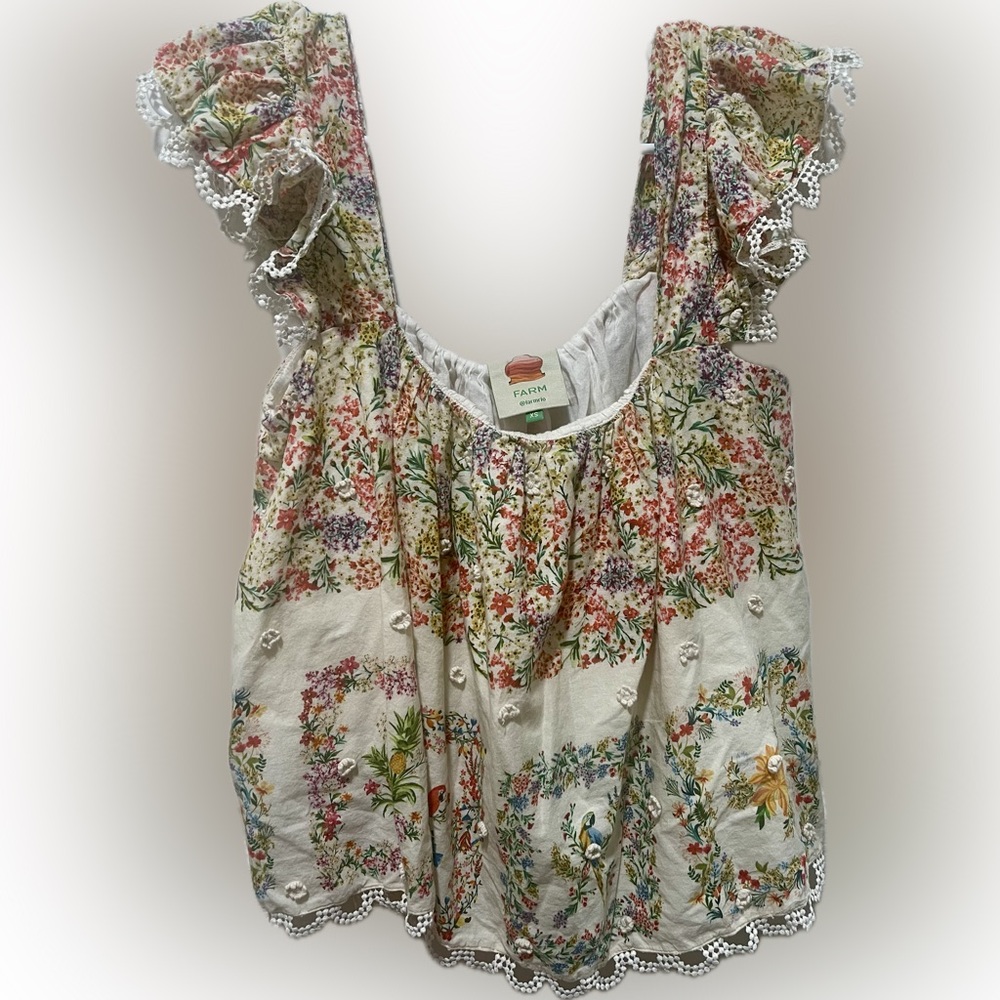 FARM Rio Multicolor Floral Blouse with Ruffle Sleeves